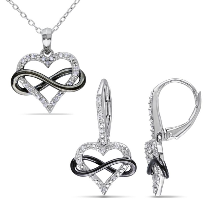 2-Piece Set 1/5 CT TW Diamond Heart Infinity Necklace and Earrings in Sterling Silver with Black Rhodium