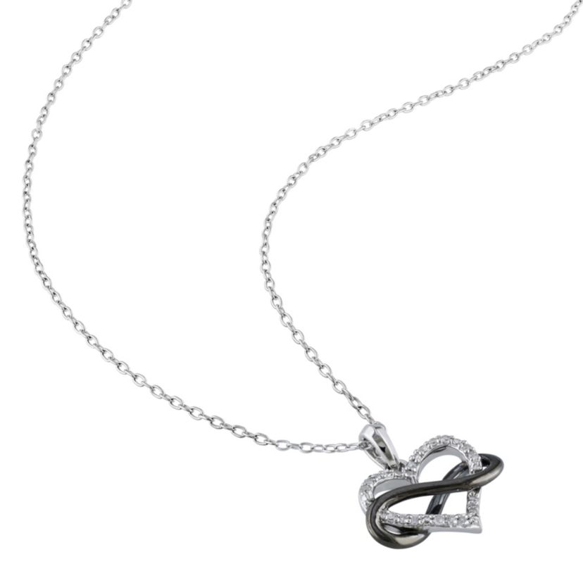 2-Piece Set 1/5 CT TW Diamond Heart Infinity Necklace and Earrings in Sterling Silver with Black Rhodium