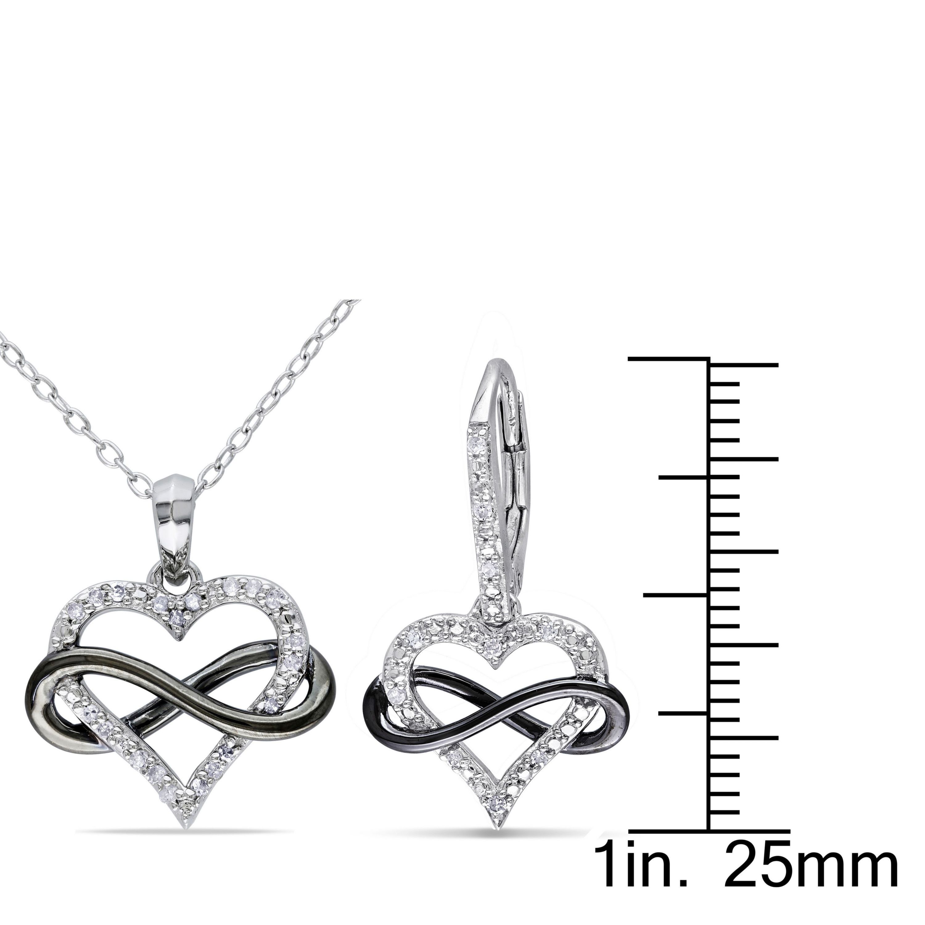 2-Piece Set 1/5 CT TW Diamond Heart Infinity Necklace and Earrings in Sterling Silver with Black Rhodium