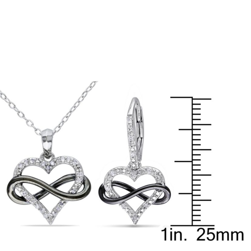 2-Piece Set 1/5 CT TW Diamond Heart Infinity Necklace and Earrings in Sterling Silver with Black Rhodium