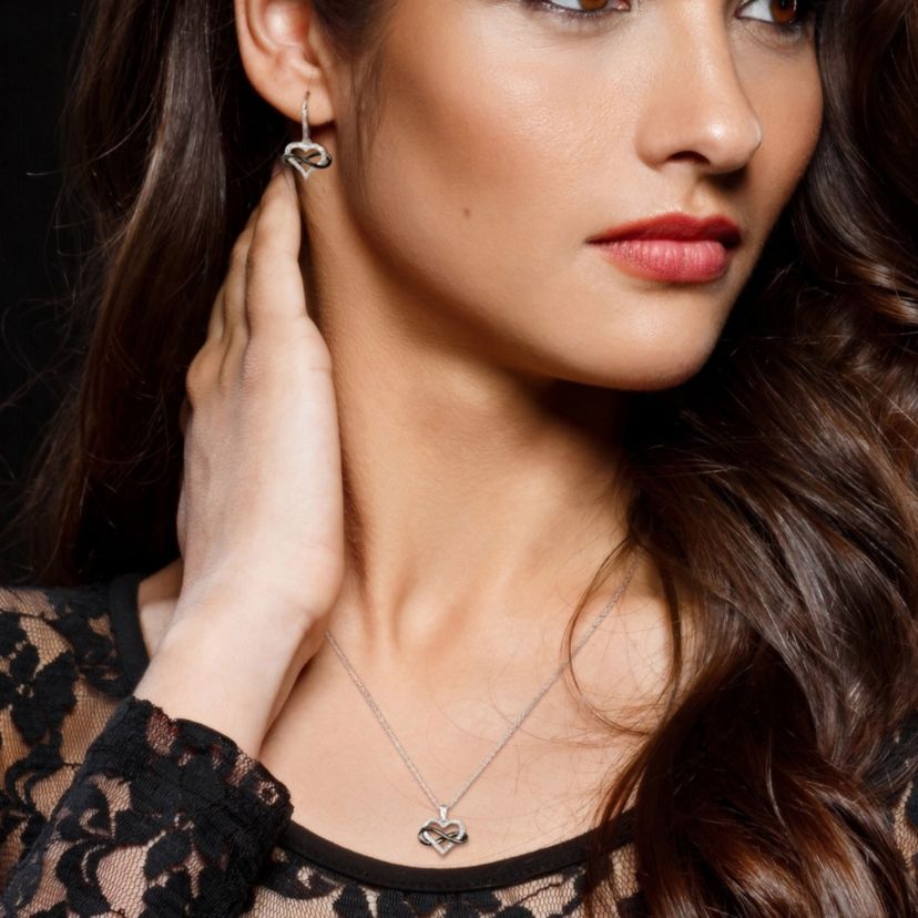 2-Piece Set 1/5 CT TW Diamond Heart Infinity Necklace and Earrings in Sterling Silver with Black Rhodium