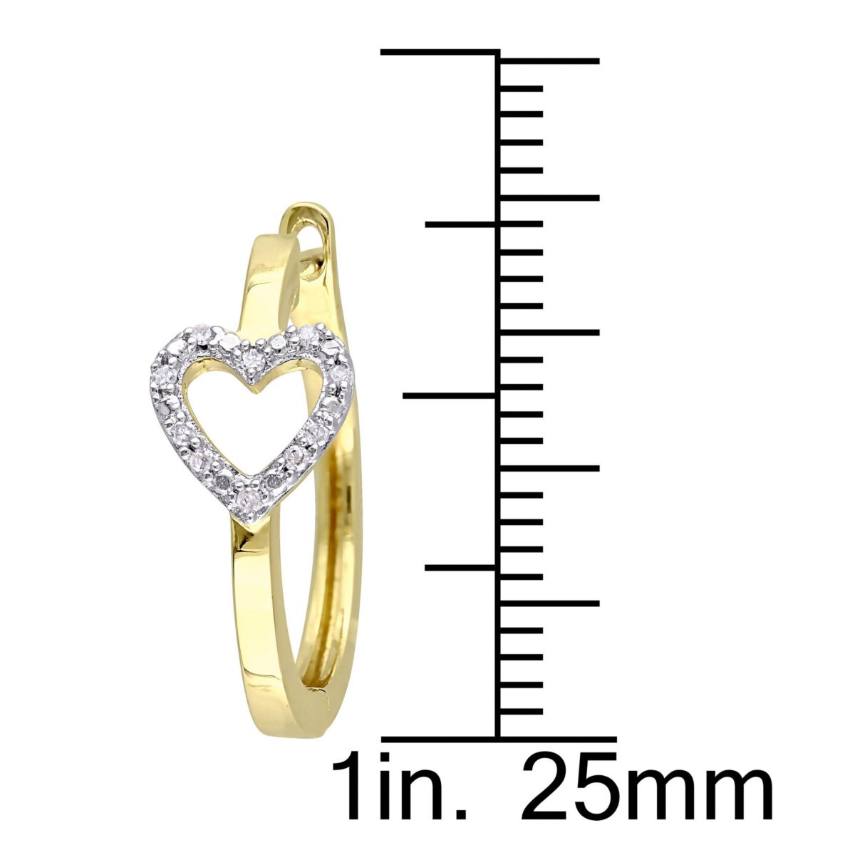1/10 CT TW Diamond Heart Hinged Hoop Earrings in Yellow Plated Sterling Silver