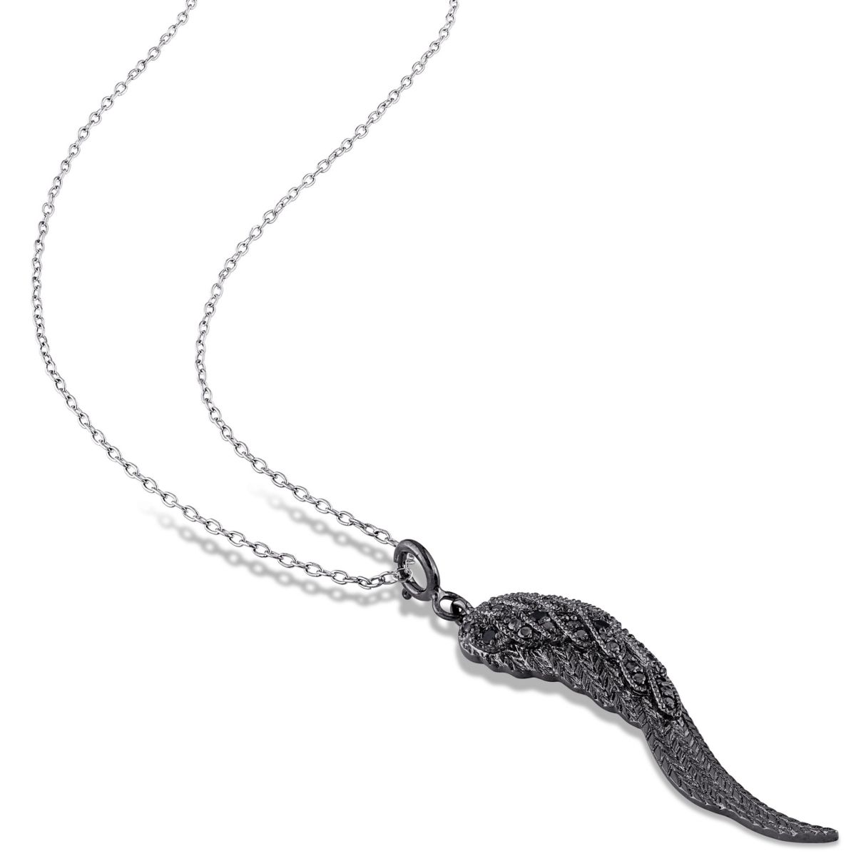 2-Piece Set Black Diamond Accent Angel Wing Drop Earrings and Necklace in Sterling Silver with Black Rhodium