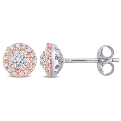 Belk & Co 1/4 CT TW Diamond Vintage Halo Stud Earrings in 2-Tone Sterling Silver, White