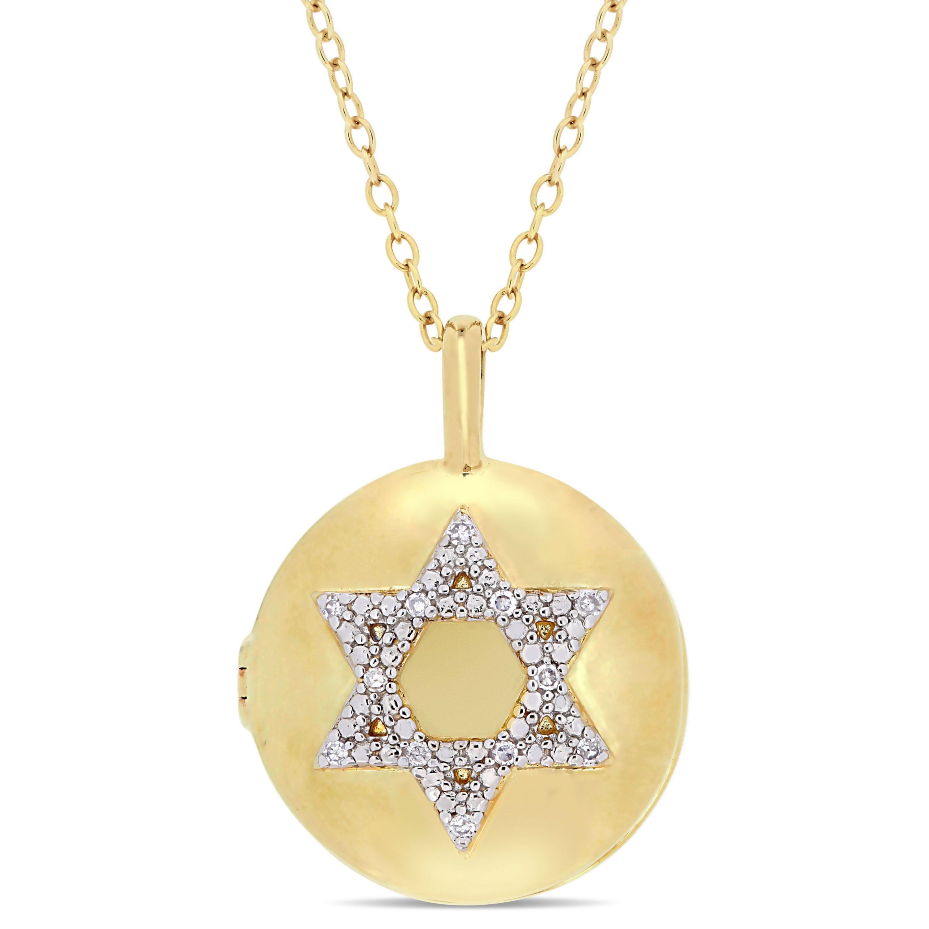 Diamond Accent Star of David Locket Necklace in Yellow Plated Sterling Silver