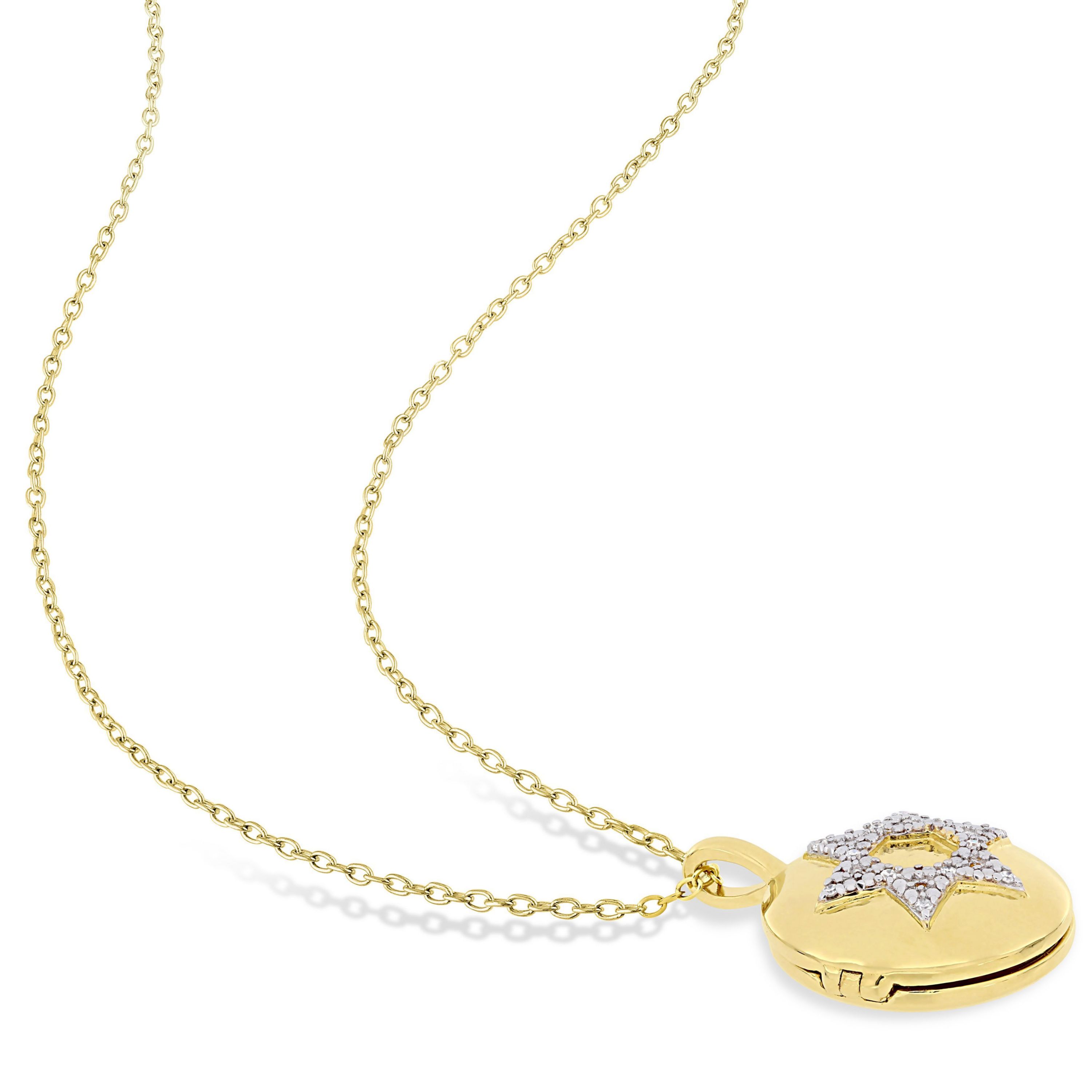 Diamond Accent Star of David Locket Necklace in Yellow Plated Sterling Silver