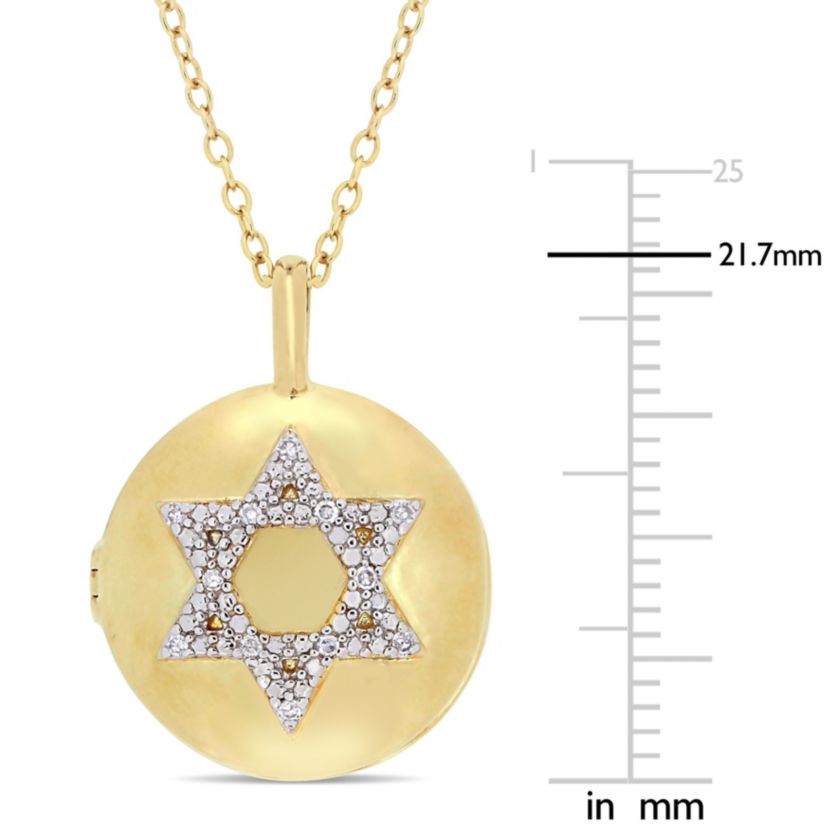 Diamond Accent Star of David Locket Necklace in Yellow Plated Sterling Silver