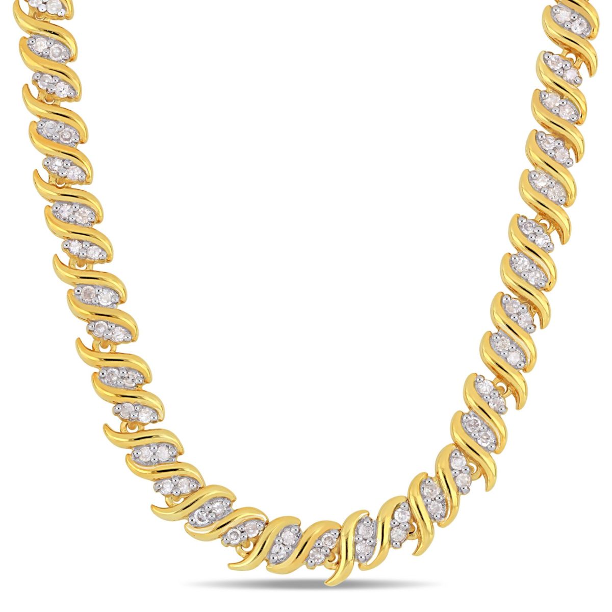 2 CT TW Diamond S-Link Tennis Necklace in Yellow Plated Sterling Silver
