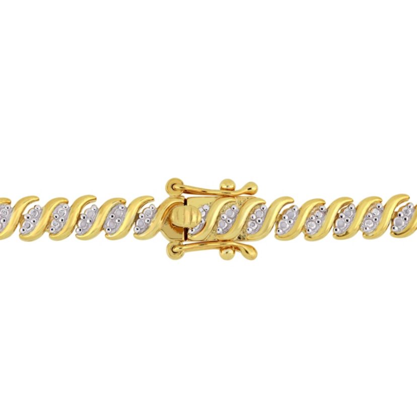 2 CT TW Diamond S-Link Tennis Necklace in Yellow Plated Sterling Silver