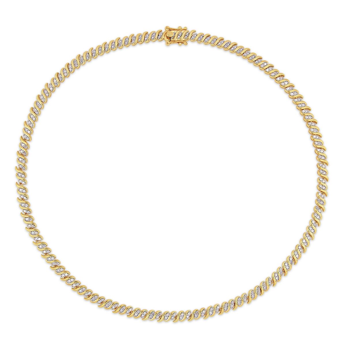 2 CT TW Diamond S-Link Tennis Necklace in Yellow Plated Sterling Silver