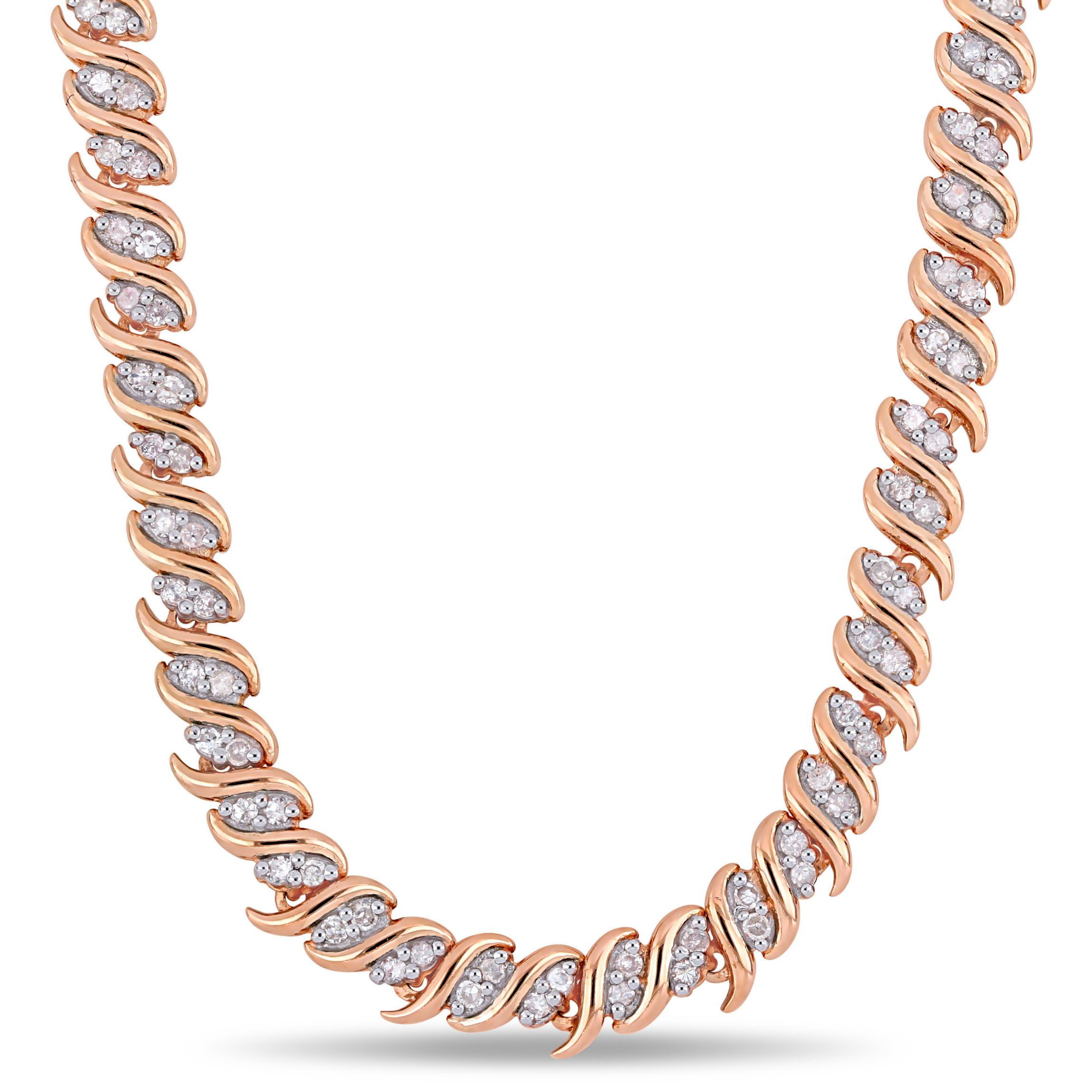 2 CT TW Diamond S-Link Tennis Necklace in Rose Plated Sterling Silver