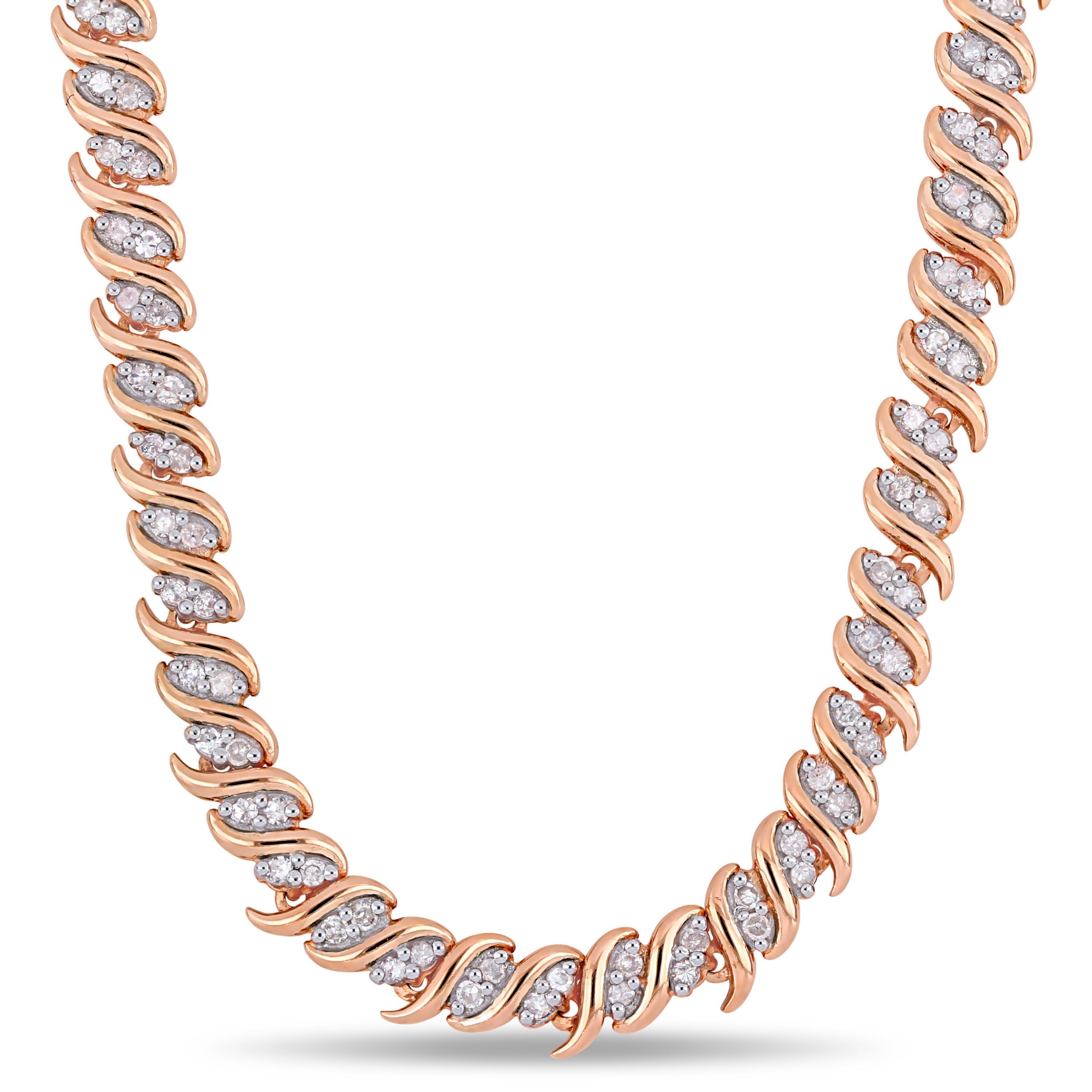 2 CT TW Diamond S-Link Tennis Necklace in Rose Plated Sterling Silver