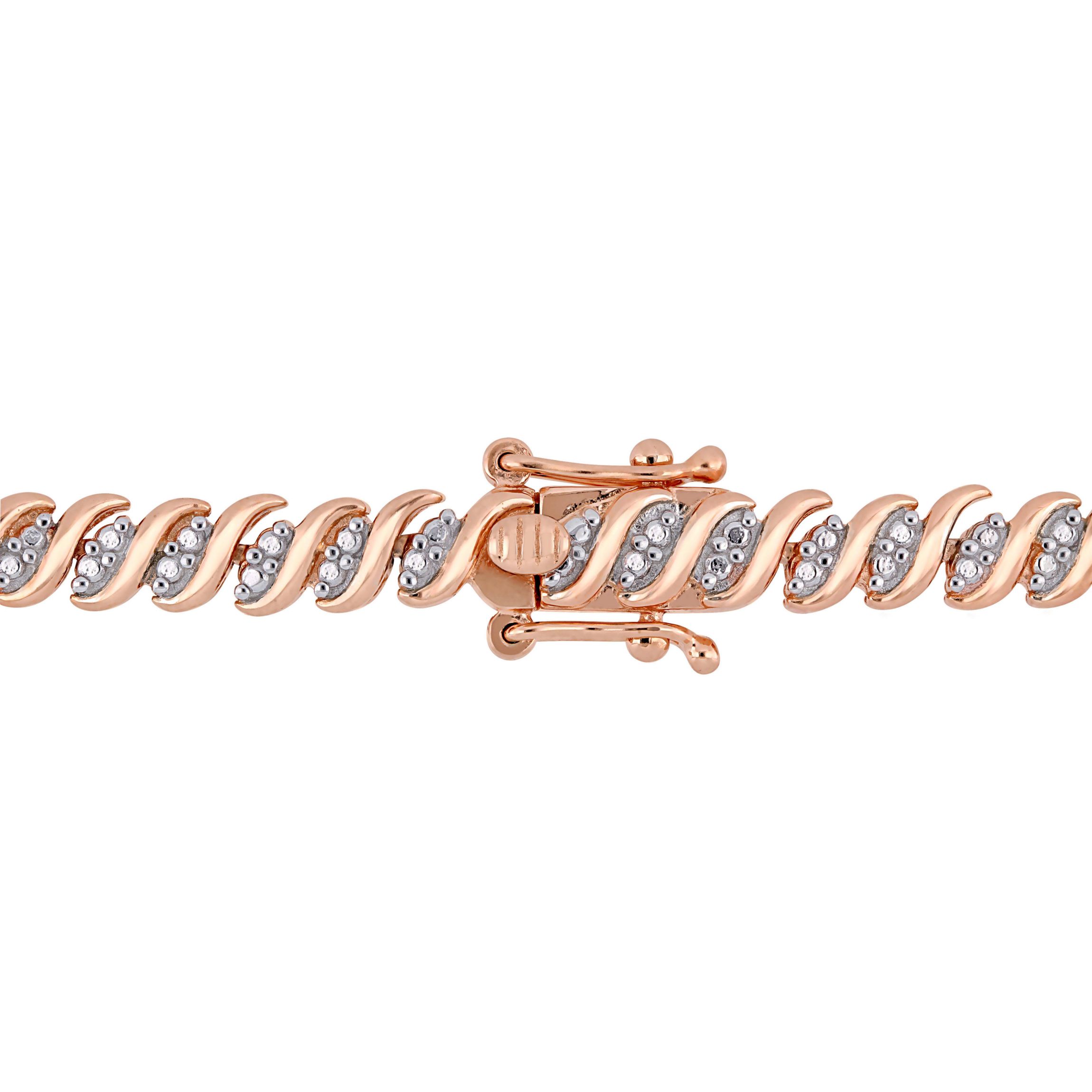 2 CT TW Diamond S-Link Tennis Necklace in Rose Plated Sterling Silver
