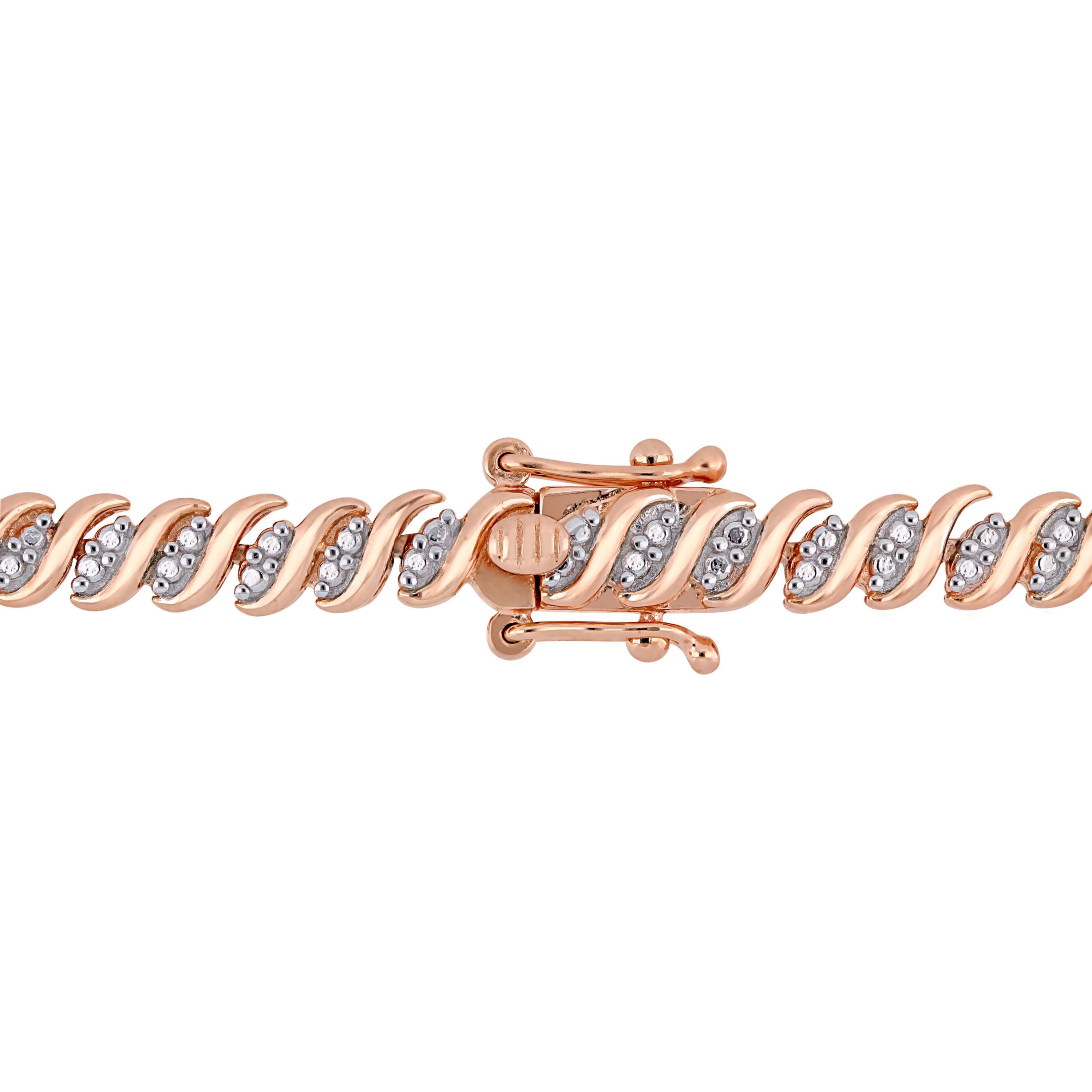 2 CT TW Diamond S-Link Tennis Necklace in Rose Plated Sterling Silver