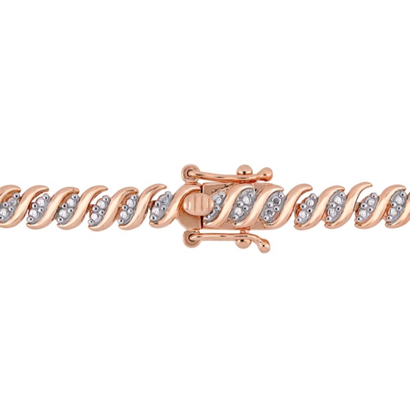 2 CT TW Diamond S-Link Tennis Necklace in Rose Plated Sterling Silver