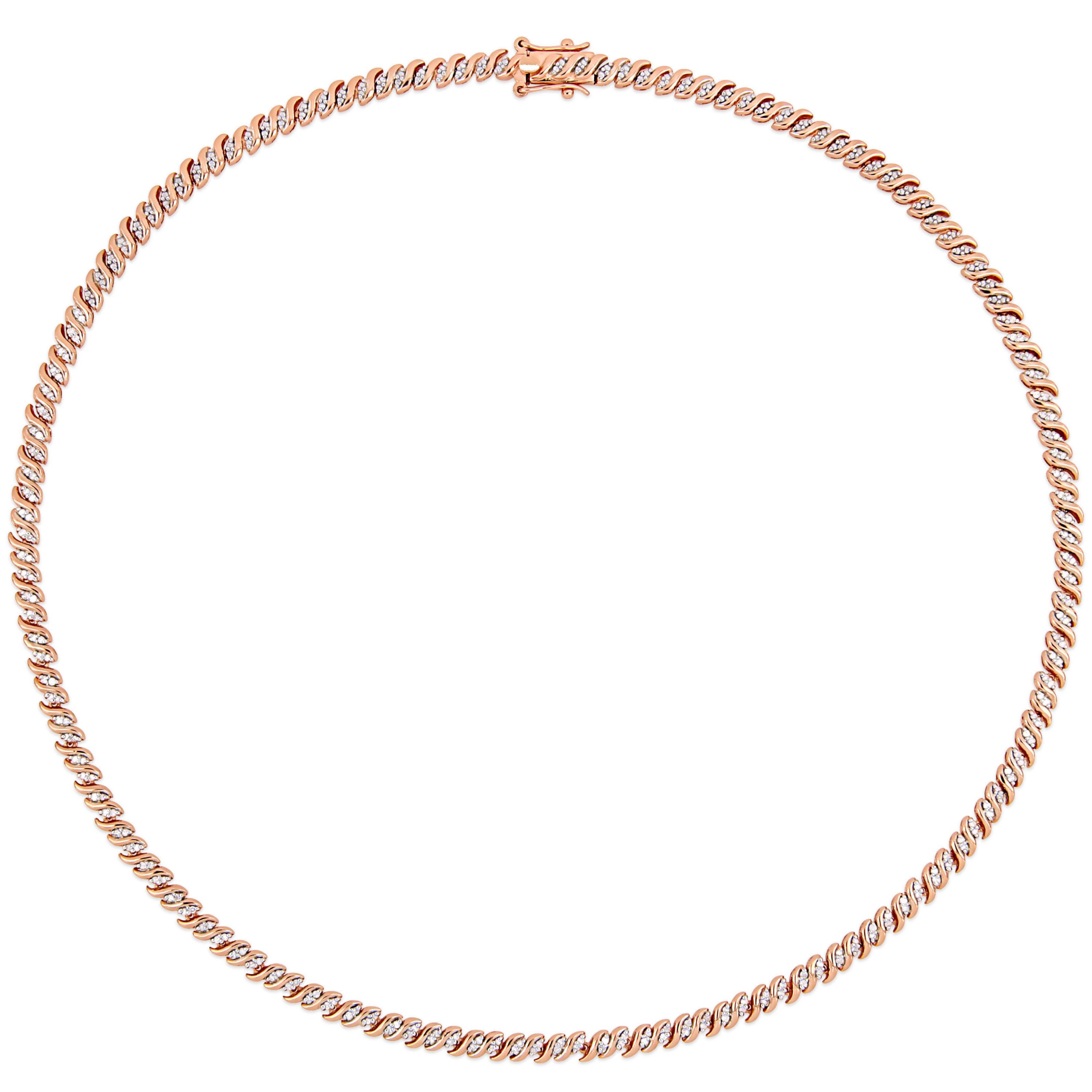 2-Piece Set 1.5 CT TW Diamond S-Link Tennis Necklace and Bracelet in Rose Plated Silver