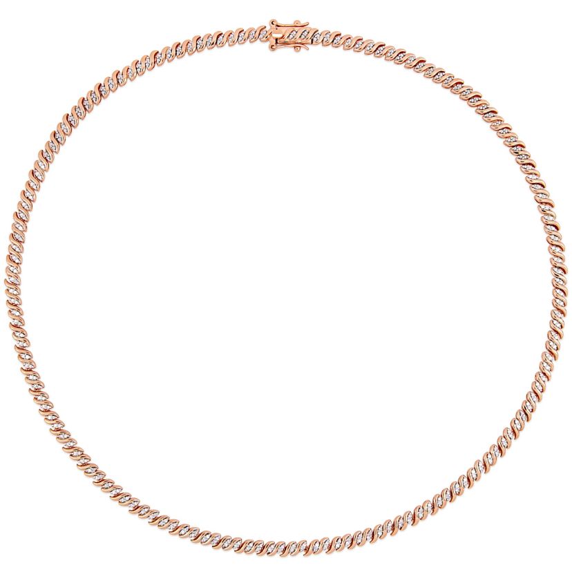2-Piece Set 1.5 CT TW Diamond S-Link Tennis Necklace and Bracelet in Rose Plated Silver