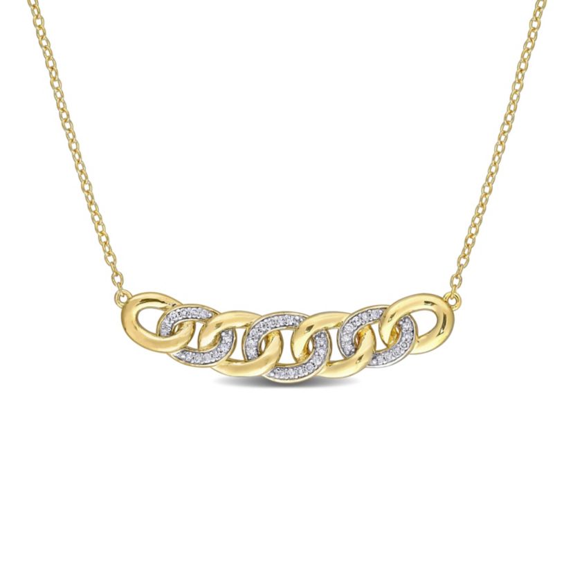 1/6 CT TW Diamond Link Necklace in Yellow Plated Sterling Silver