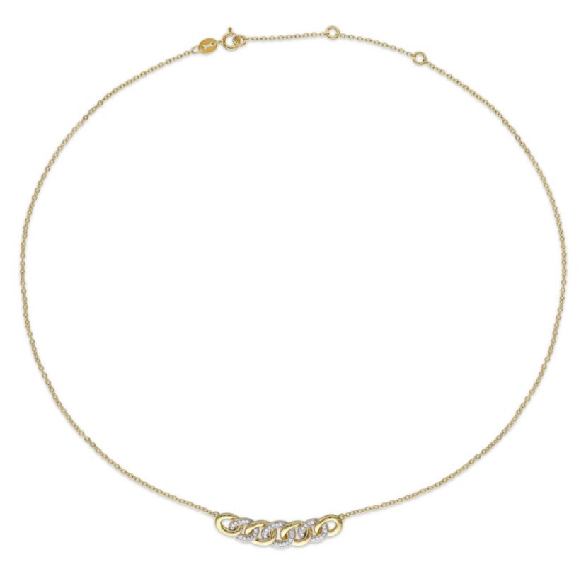 1/6 CT TW Diamond Link Necklace in Yellow Plated Sterling Silver