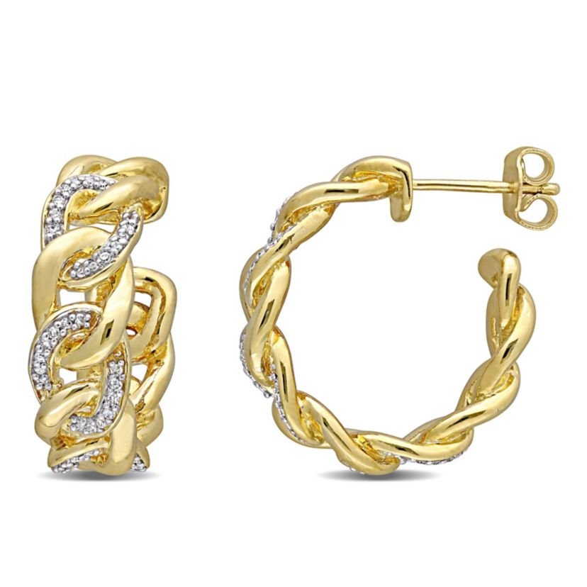 1/4 CT TW Diamond Link Earrings in Yellow Plated Sterling Silver