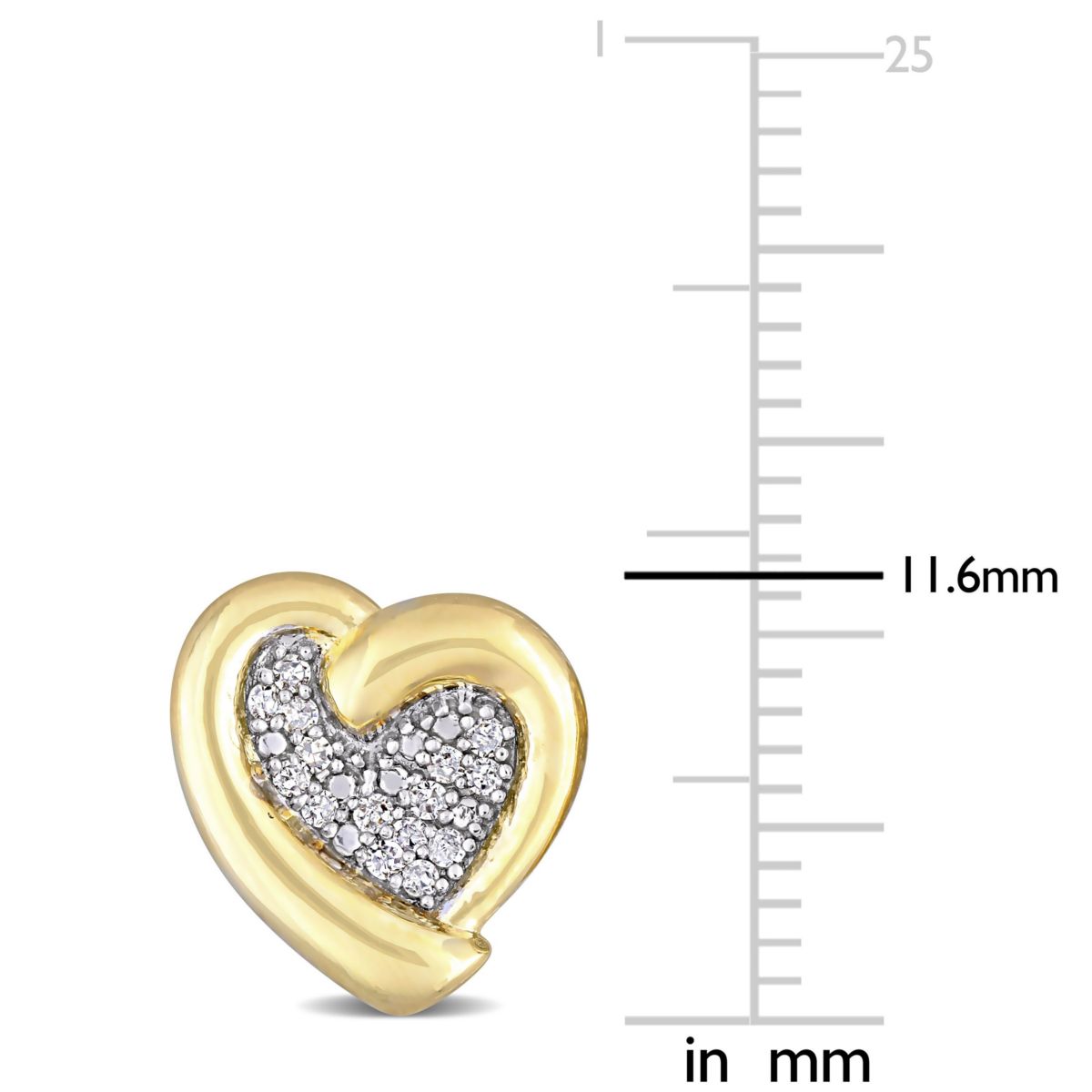 1/6 CT TW Diamond Heart Stud Earrings in Yellow Plated Sterling Silver