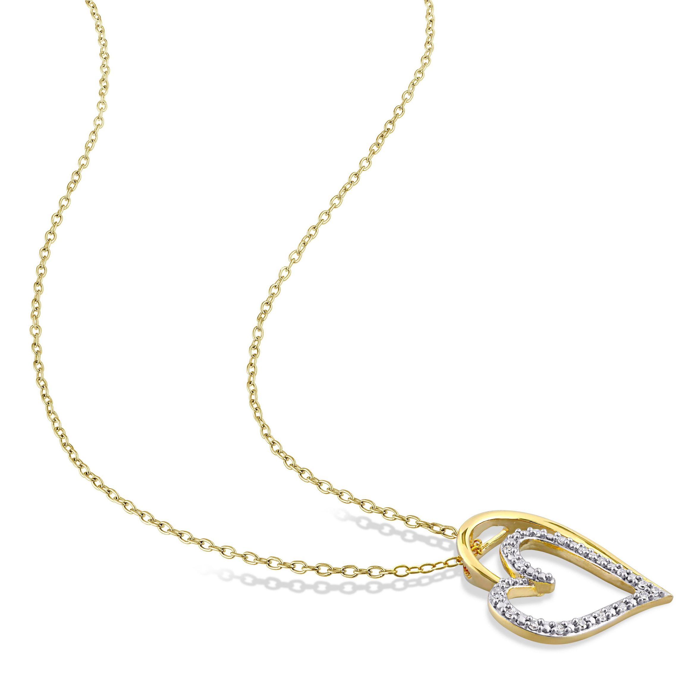 1/10 CT TW Diamond Double Heart Pendant with Chain in Yellow Plated Sterling Silver