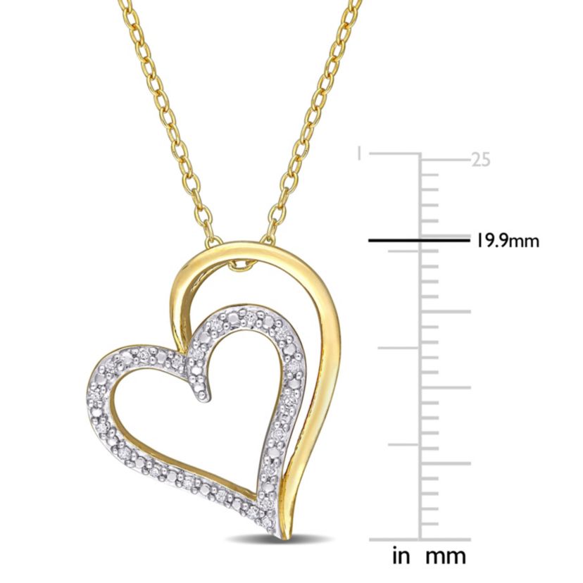 1/10 CT TW Diamond Double Heart Pendant with Chain in Yellow Plated Sterling Silver