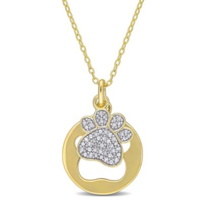 Belk & Co 1/10 CT TW Diamond Dog Paw Charm Necklace in 2-Tone Sterling Silver