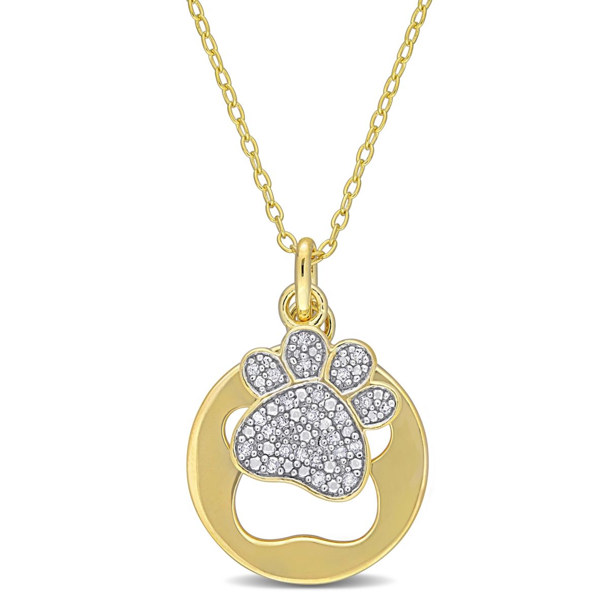 1/10 CT TW Diamond Dog Paw Charm Necklace in 2-Tone Sterling Silver