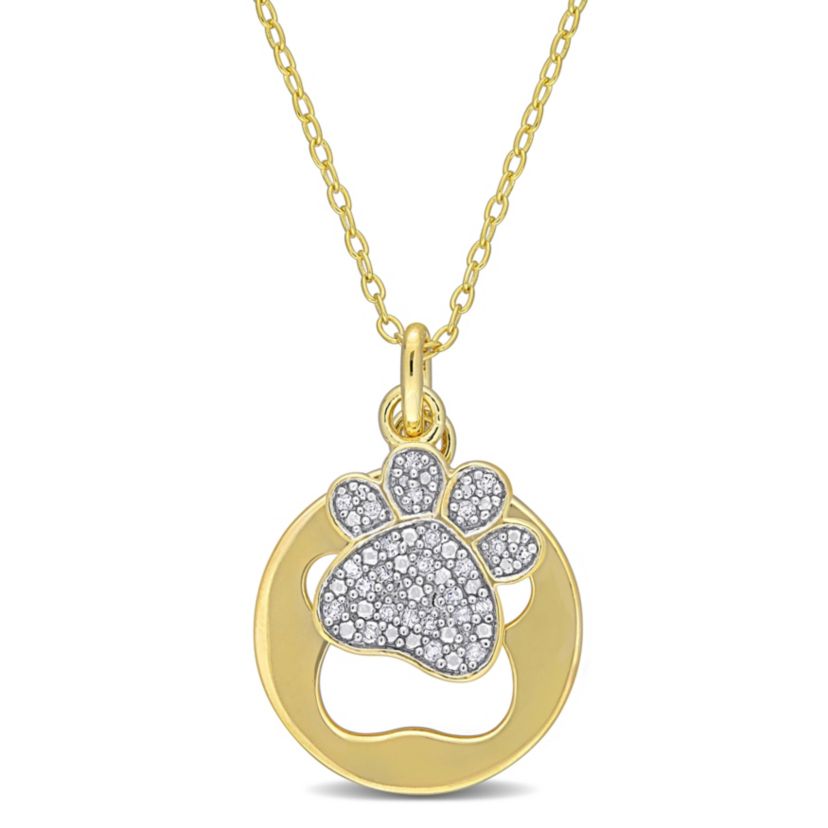 1/10 CT TW Diamond Dog Paw Charm Necklace in 2-Tone Sterling Silver