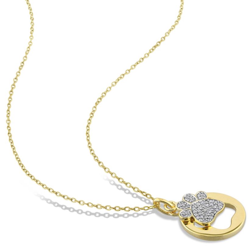 1/10 CT TW Diamond Dog Paw Charm Necklace in 2-Tone Sterling Silver