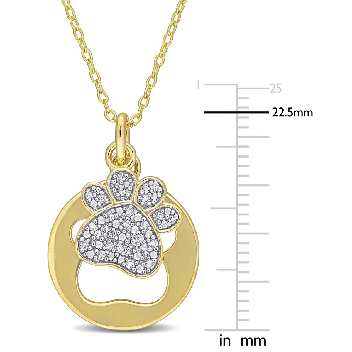 1/10 CT TW Diamond Dog Paw Charm Necklace in 2-Tone Sterling Silver