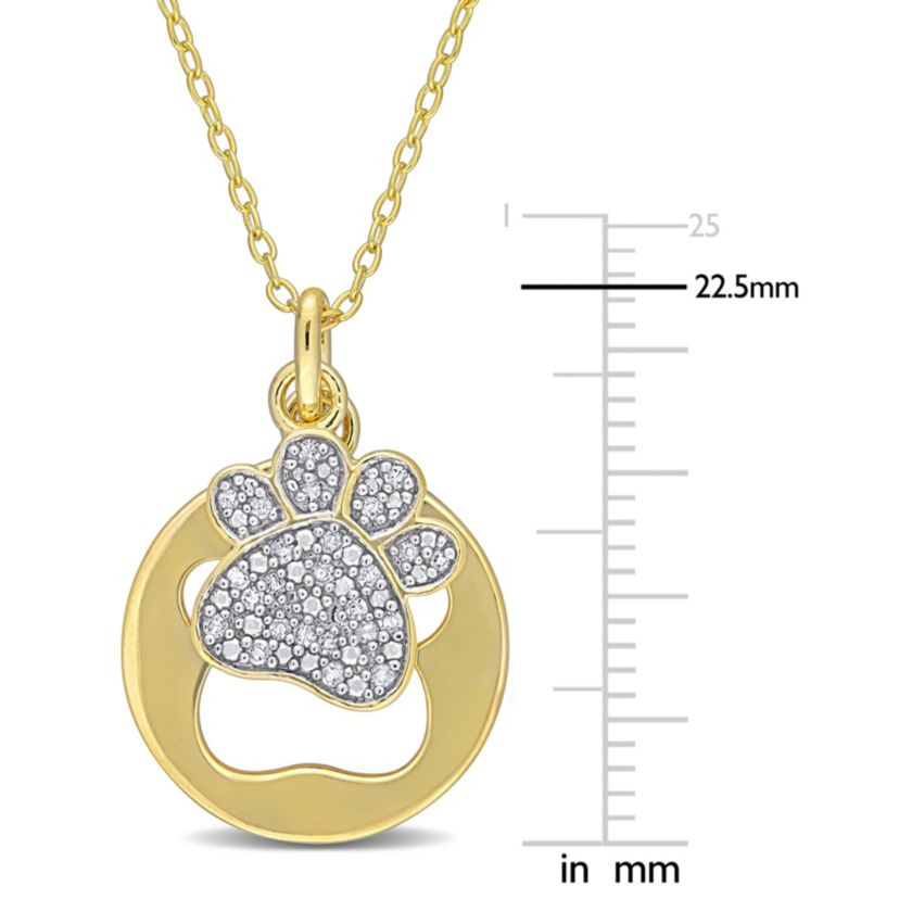 1/10 CT TW Diamond Dog Paw Charm Necklace in 2-Tone Sterling Silver