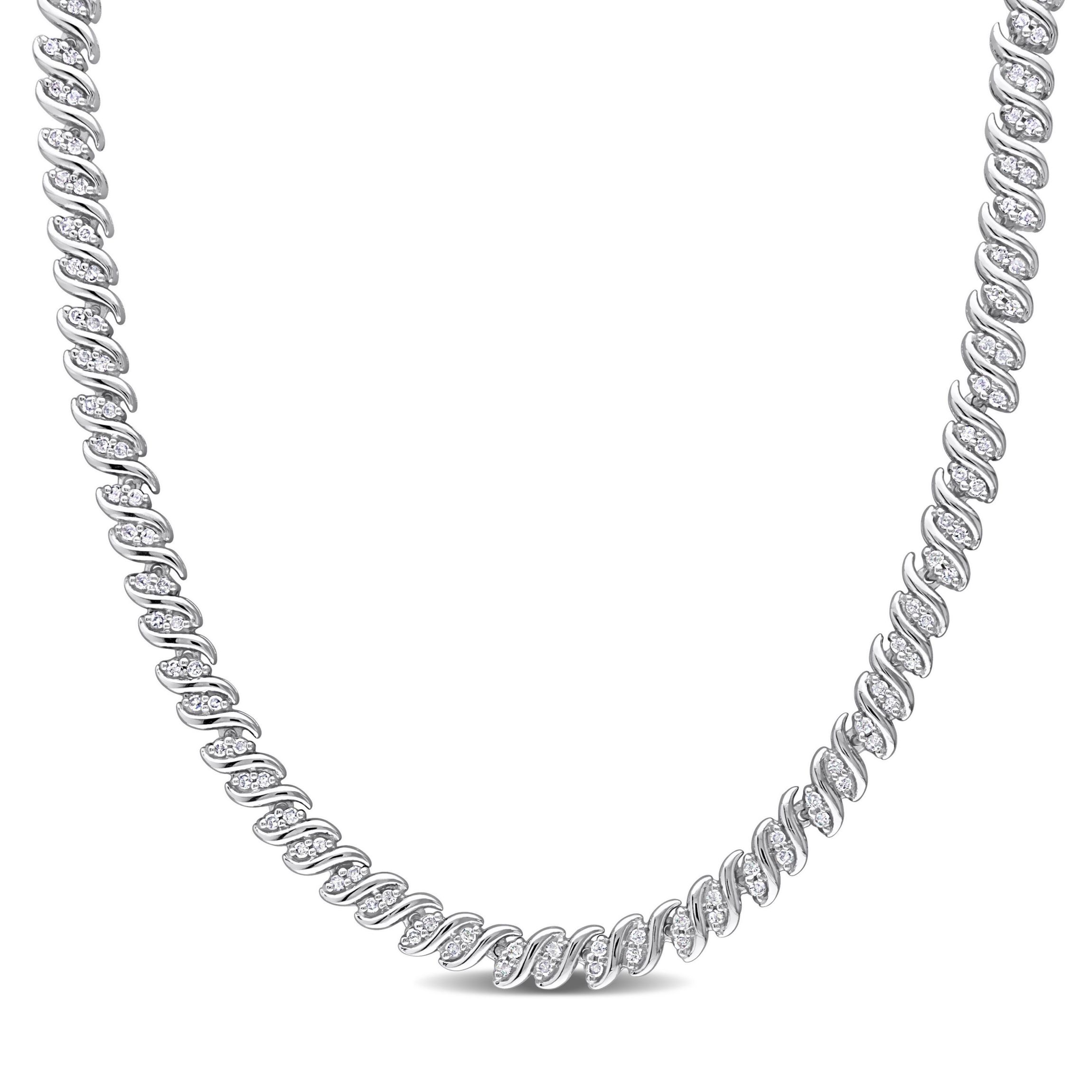 2 CT TW Diamond S-Link Tennis Necklace in Sterling Silver