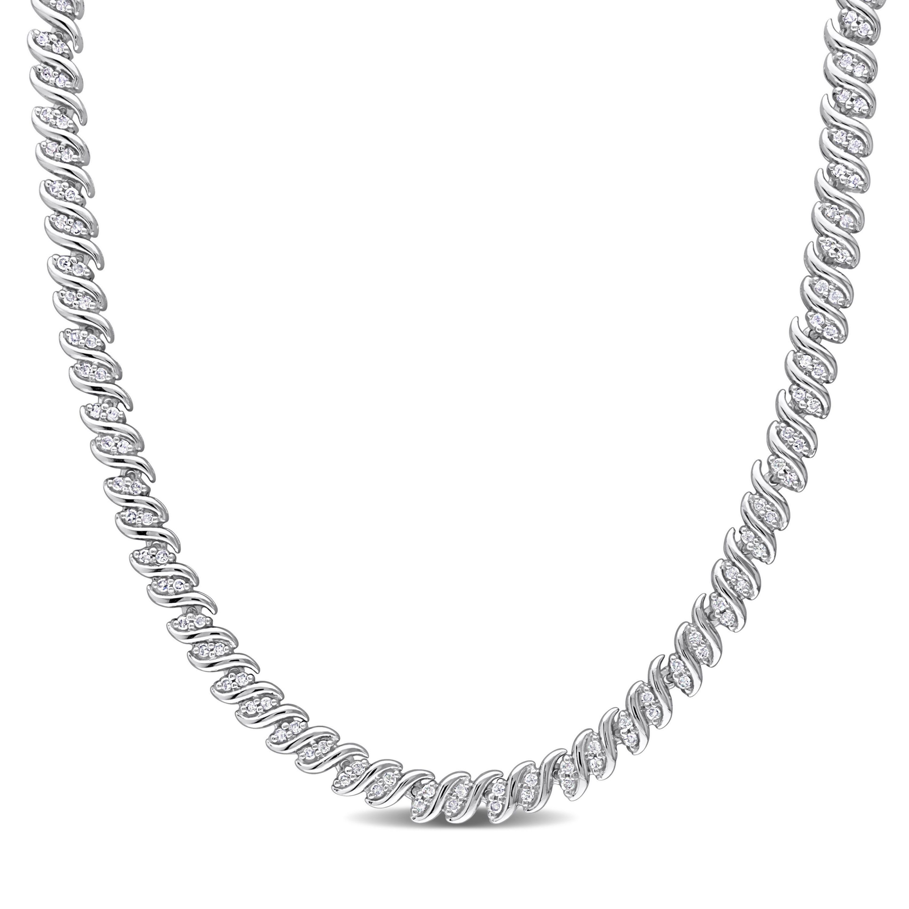 2 CT TW Diamond S-Link Tennis Necklace in Sterling Silver