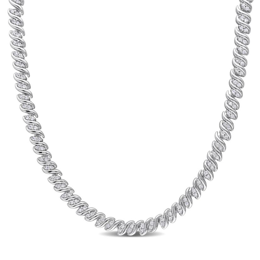 2 CT TW Diamond S-Link Tennis Necklace in Sterling Silver