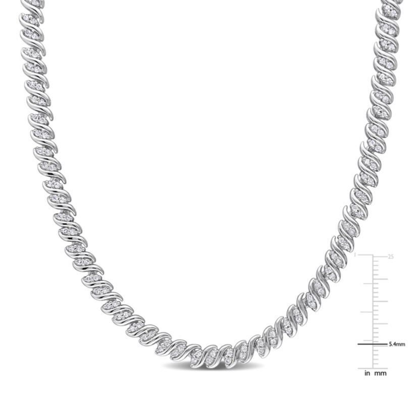 2 CT TW Diamond S-Link Tennis Necklace in Sterling Silver