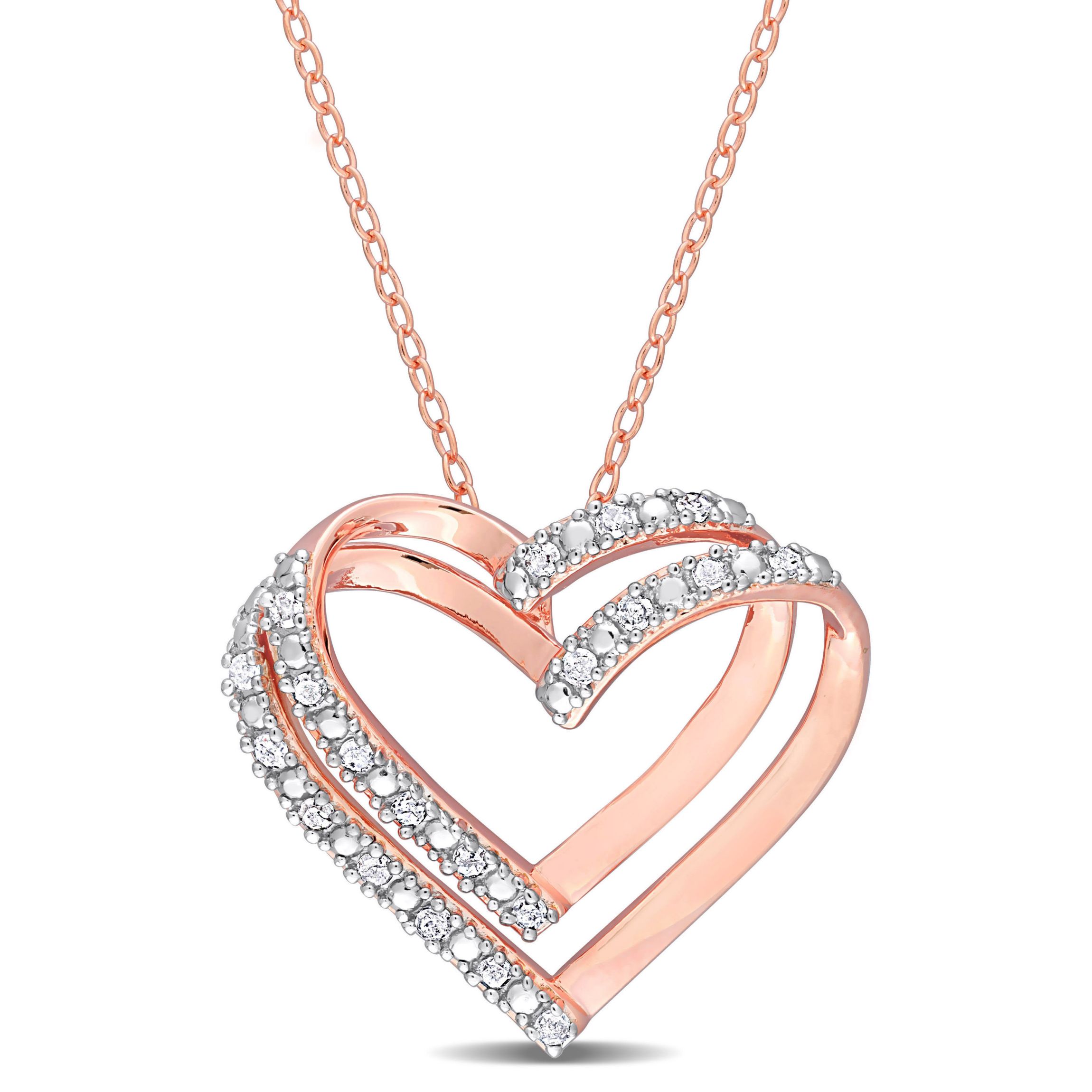 1/5 CT TW Diamond Heart Pendant with Chain in Rose Plated Sterling Silver