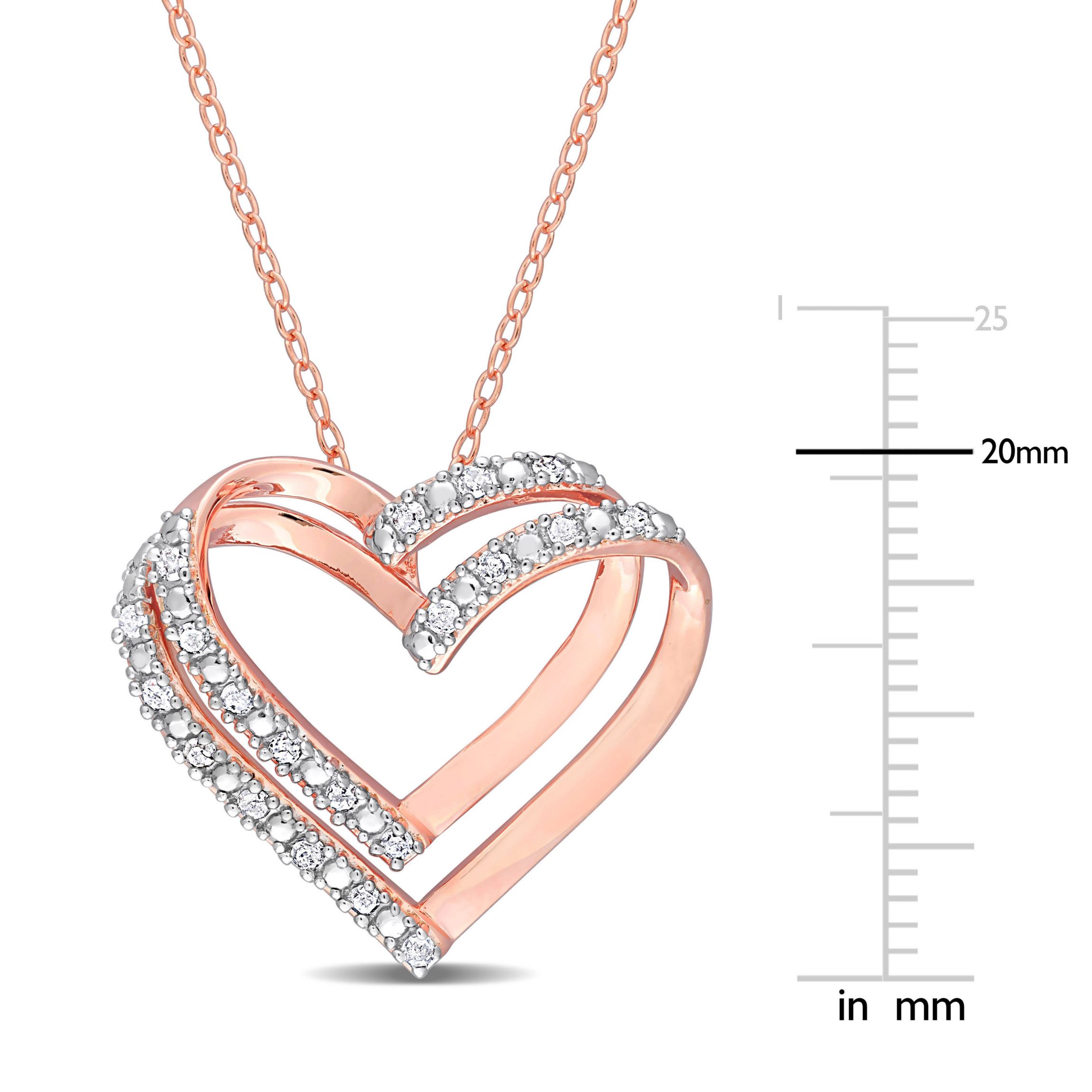 1/5 CT TW Diamond Heart Pendant with Chain in Rose Plated Sterling Silver