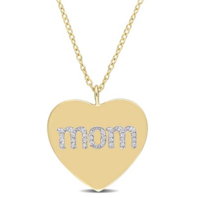 Belk & Co 1/10 CT TW Diamond "Mom" Engraved Heart Necklace in Yellow Plated Sterling Silver