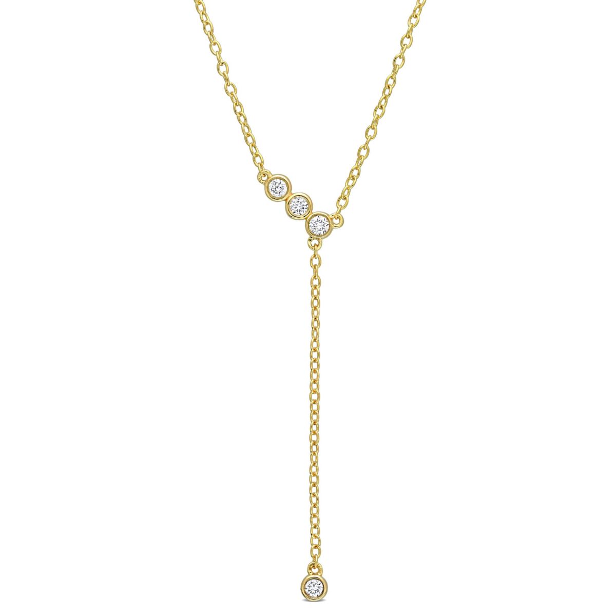 1/8 CT TGW Lab Created Diamond Lariat Necklace in 18k Gold Plated Sterling Silver