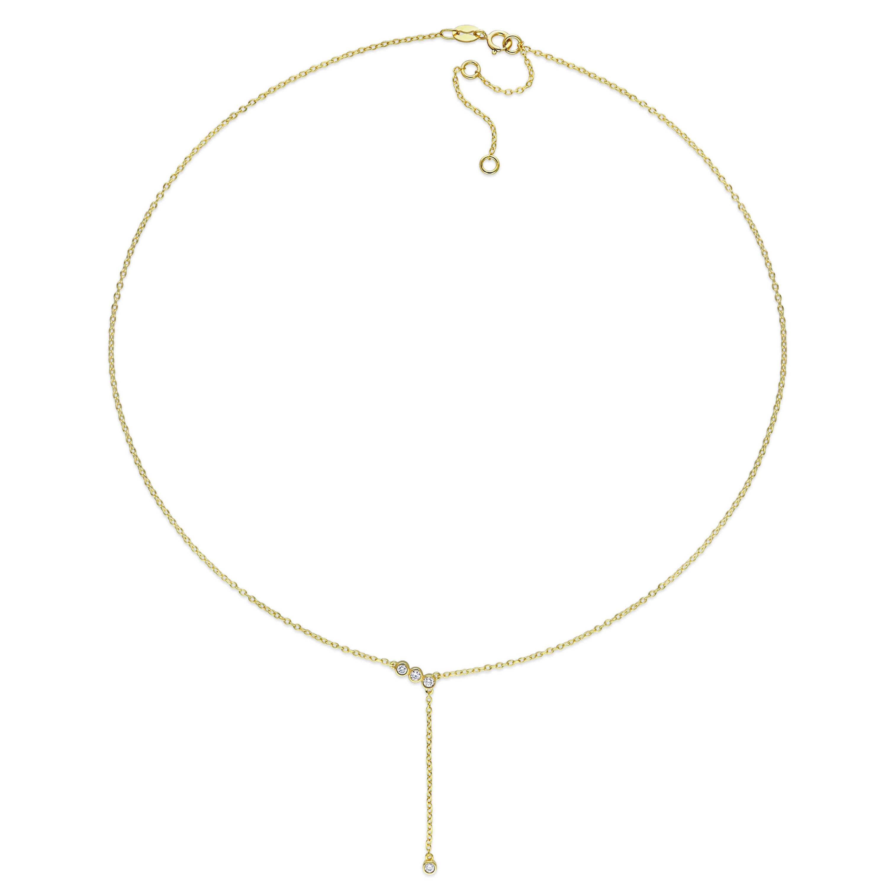 1/8 CT TGW Lab Created Diamond Lariat Necklace in 18k Gold Plated Sterling Silver
