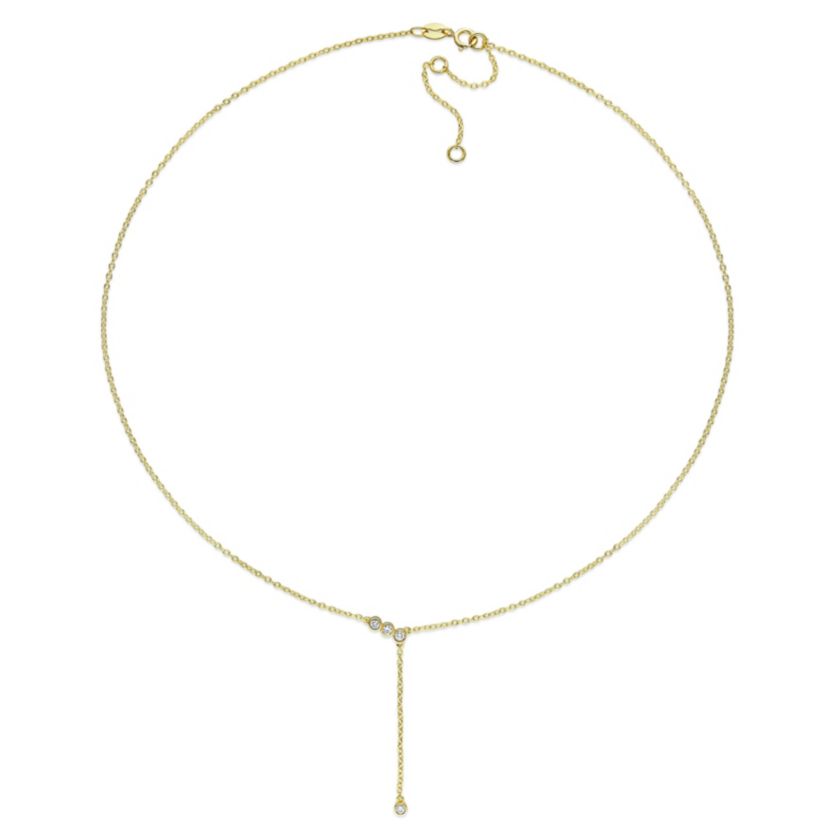1/8 CT TGW Lab Created Diamond Lariat Necklace in 18k Gold Plated Sterling Silver