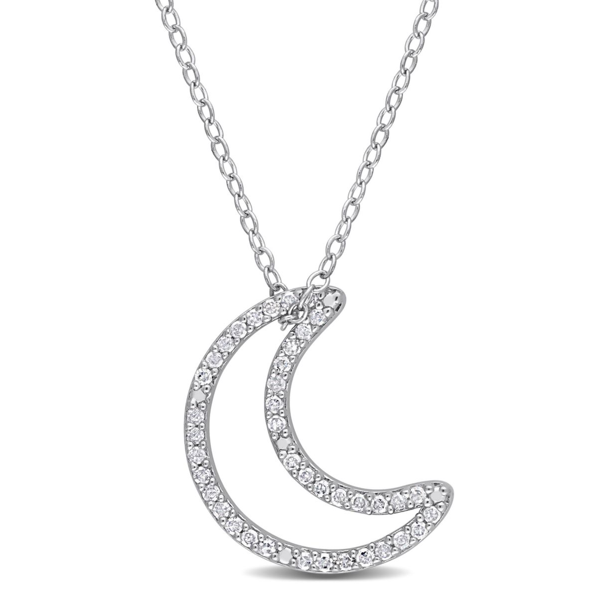 1/5 CT TW Diamond Moon Pendant with Chain in Sterling Silver