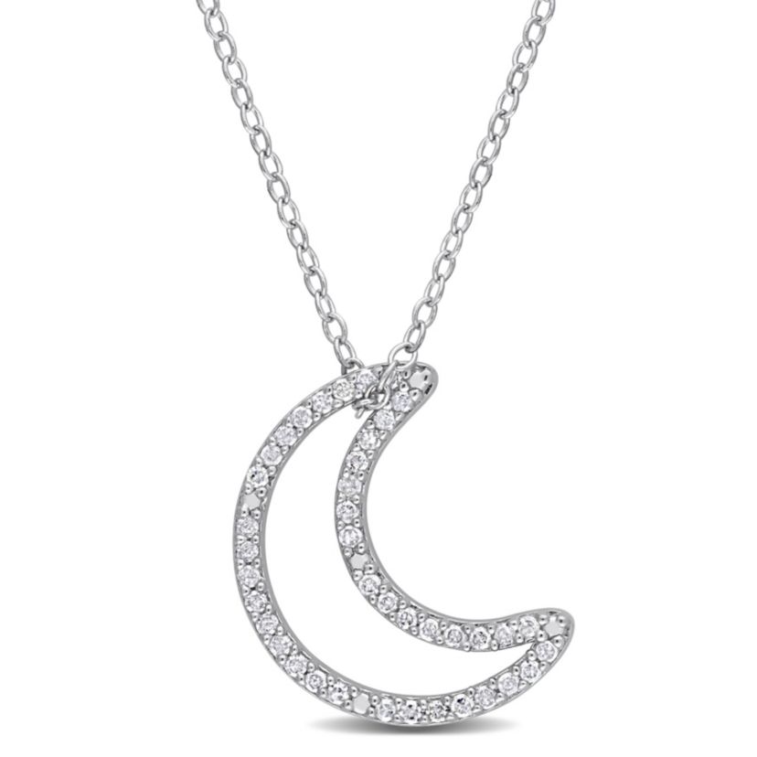 1/5 CT TW Diamond Moon Pendant with Chain in Sterling Silver