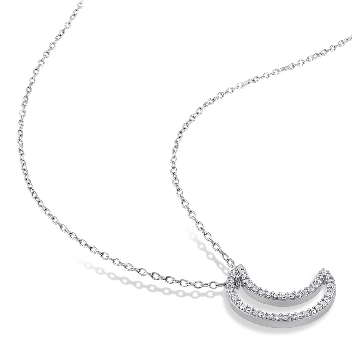 1/5 CT TW Diamond Moon Pendant with Chain in Sterling Silver