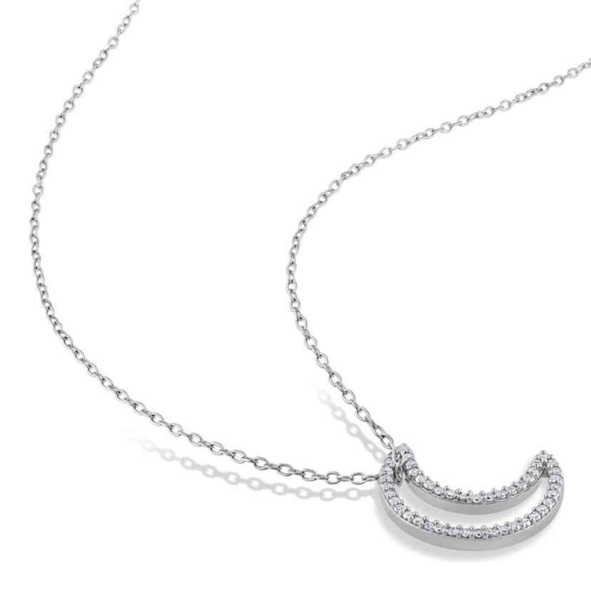 1/5 CT TW Diamond Moon Pendant with Chain in Sterling Silver