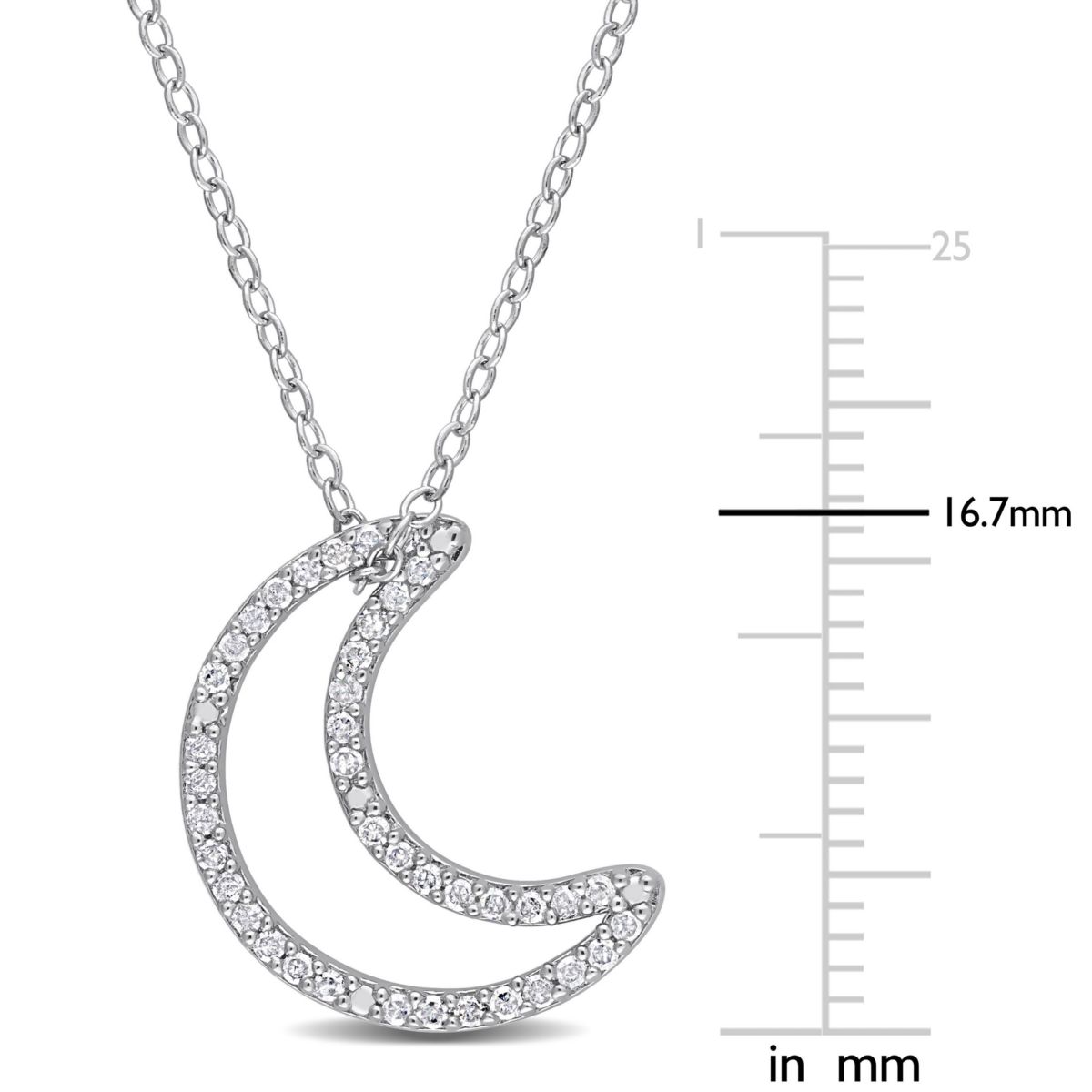 1/5 CT TW Diamond Moon Pendant with Chain in Sterling Silver