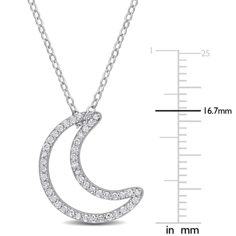 1/5 CT TW Diamond Moon Pendant with Chain in Sterling Silver