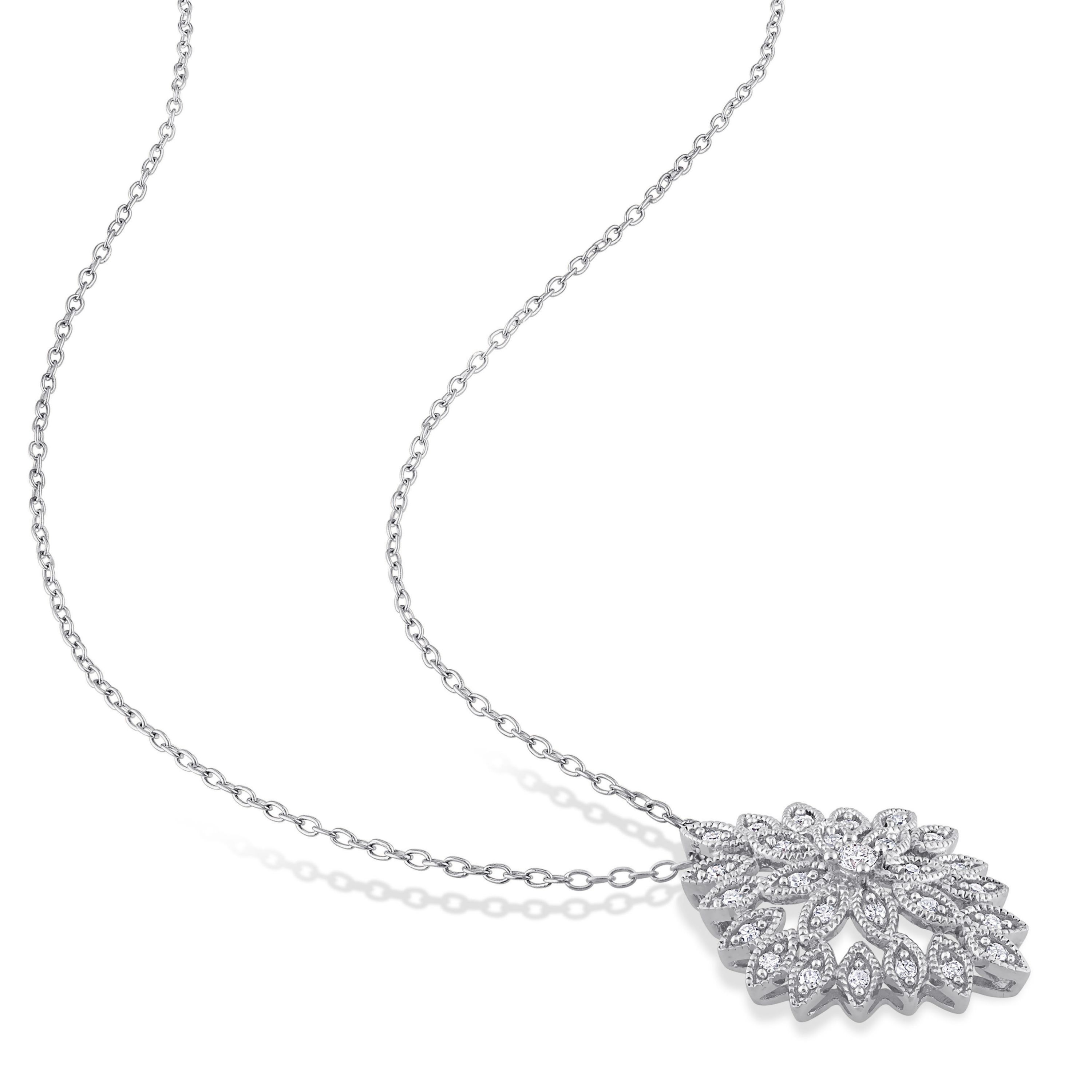 1/4 CT TW Diamond Cluster Floral Pendant with Chain in Sterling Silver